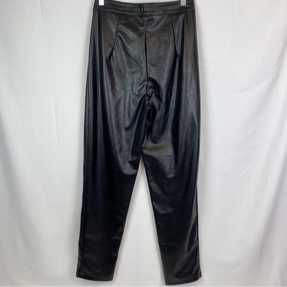 Princess Polly Love Club Black Faux Vegan Leather Straight Pants Pleated Waist - Picture 7 of 16